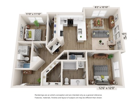 a 2 bedroom floor plan at the crossings at white marsh apartments in white marsh, md